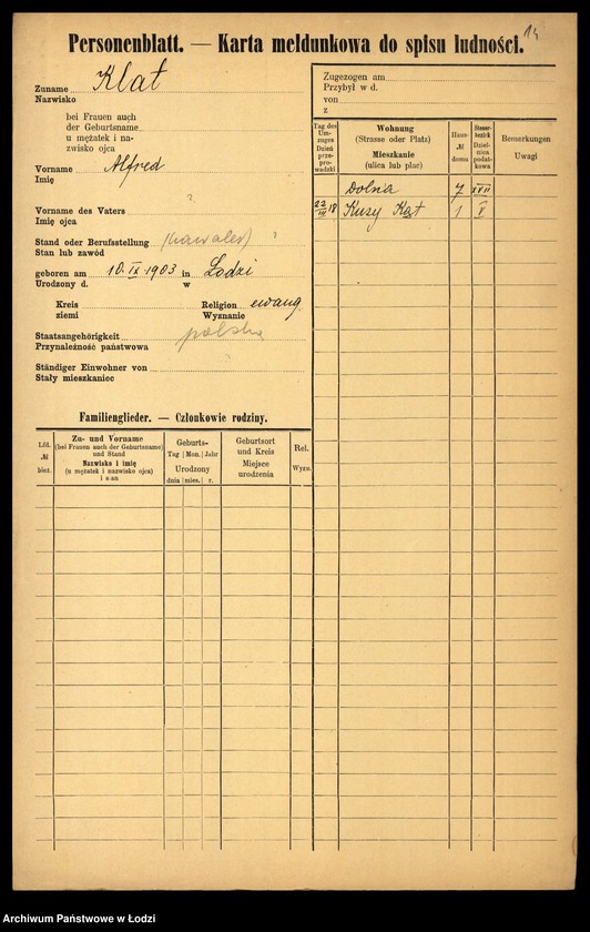 Obraz 16 z jednostki "[Spis ludności Łodzi] Klarowski - Klekotek"