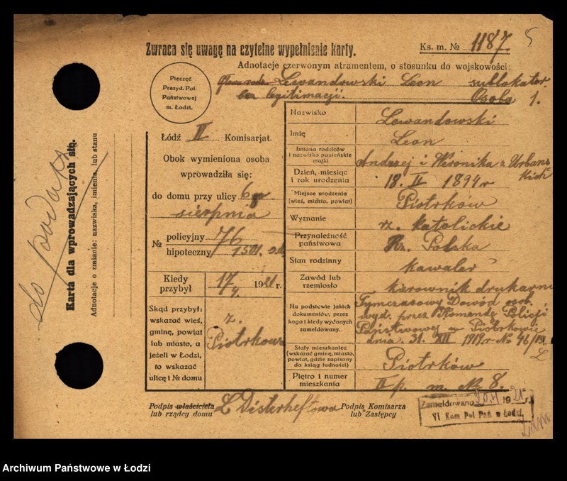 Obraz 7 z jednostki "[Spis ludności Łodzi] Lewandowski - Lewertow"