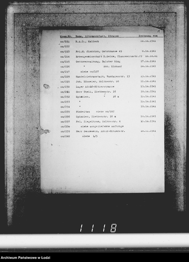 Obraz 5 z jednostki "Konto 00, Komm.221-240. [Rachunki i potwierdzenia odbioru mebli biurowych, kuchennych]"