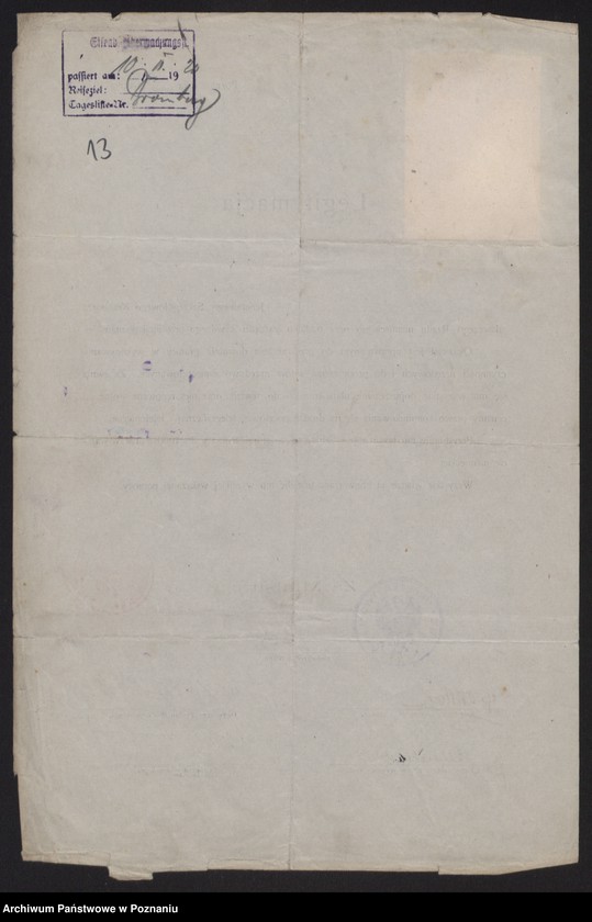 Obraz 15 z jednostki "[Egzemplarz legitymacji wydanych przez polskie władze komisarzom niemieckim dla oddania zarządu cywilnego prowincji poznańskiej]"
