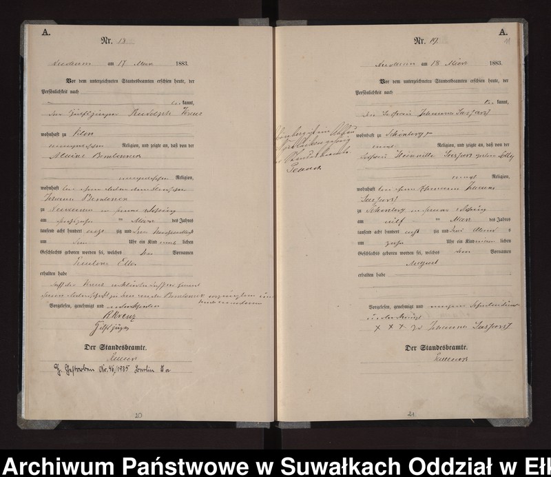 Obraz 14 z jednostki "Geburts-Haupt-Register des Königlich Preussischen Standes-Amtes Stadt Nicolaiken Kreis Sensburg"