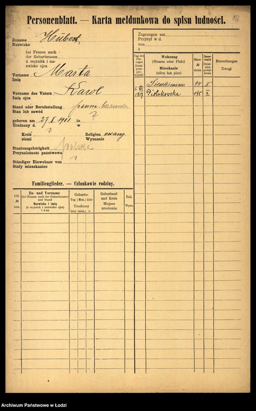 Obraz 20 z jednostki "[Spis ludności Łodzi] Hubermanowicz - Chwastowska"