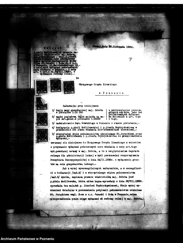 Obraz 12 z jednostki "Majątek Sobota powiatu poznańskiego wyłączenie z art. 4 i 5 ustawy o wykonaniu reformy rolnej Józef Frydrychowicz"
