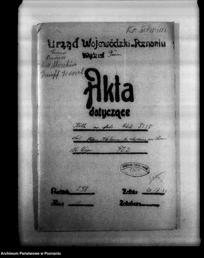 Obraz 4 z jednostki "Farbiarnia i pralnia chemiczna St. Kałamajskiego w Mosinie powiat śremski nr woj. 922"