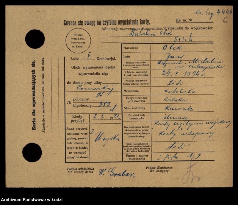 Obraz 8 z jednostki "[Spis ludności Łodzi] Olek-Olszenko"