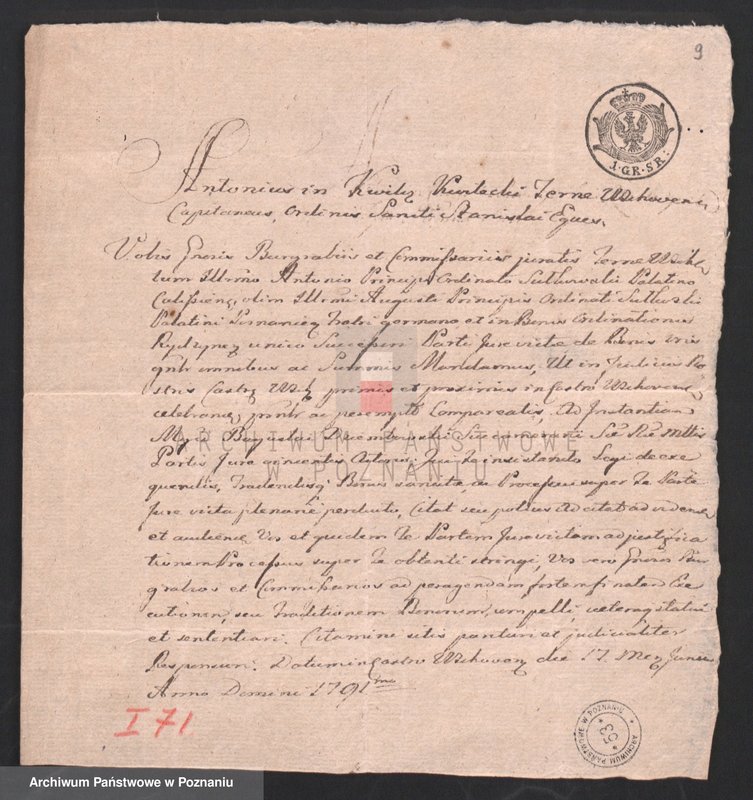 Obraz 10 z jednostki "Odpisy pozwów sądowych, wystawionych przez Franciszka Antoniego Kwileckiego, starostę wschowskiego dla Sułkowskich, właścicieli miasta Leszna"