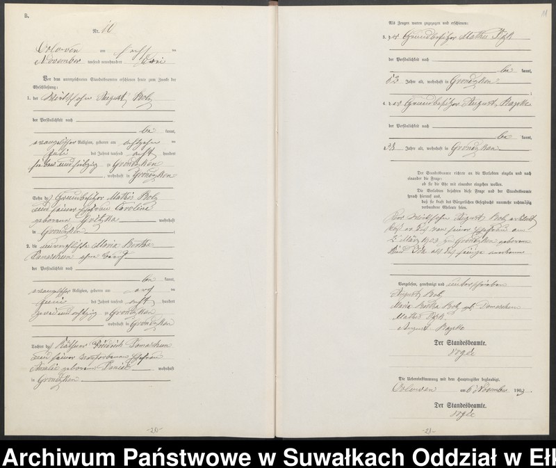 image.from.unit.number "Heiraths-Neben-Register des Preussischen Standes-Amtes Orlowen Kreis Lötzen"