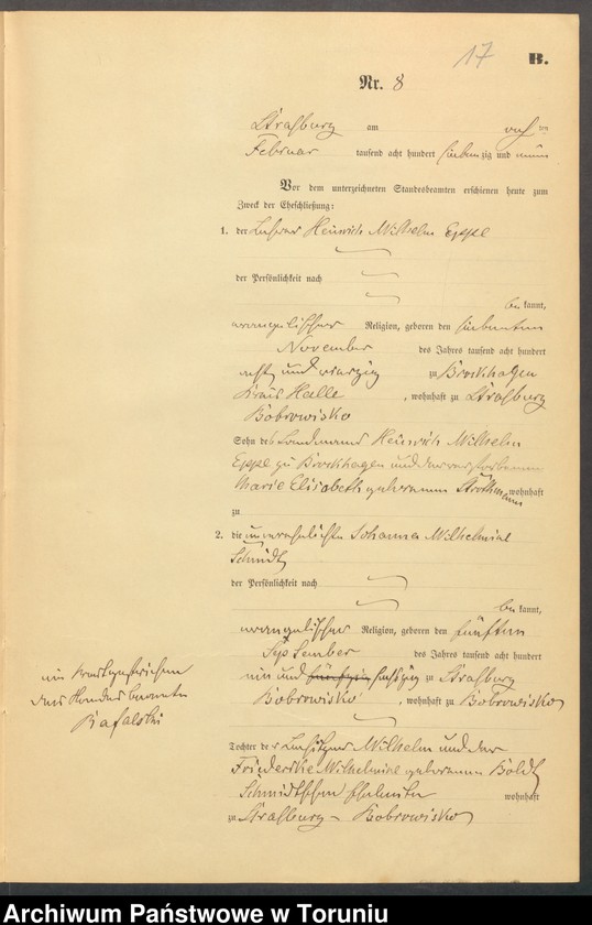 image.from.unit.number "Heiraths-Neben-Register Stadt Strasburg [ Brodnica- Miasto]für das Jahr 1879"
