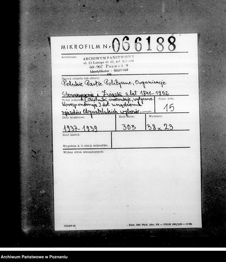 Obraz 2 z jednostki "Okólniki, instrukcje, wytyczne, korespondencja dotycząca urządzenia Zjazdów Obywatelskich, wyborów do samorządów terytorialnych oraz Zespołu Wielkopolskiego Posłów i Senatorów Obozu Zjednoczenia Narodowego: wykazy członków"