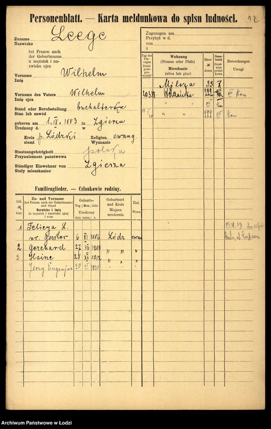 Obraz 14 z jednostki "[Spis ludności Łodzi] Legart - Lemke"