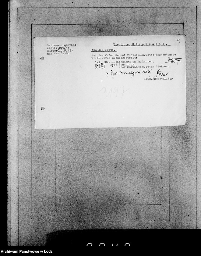 Obraz 8 z jednostki "Kripo 3000-3200 [Kartoteka skonfiskowanego majątku ruchomego u Żydów]"