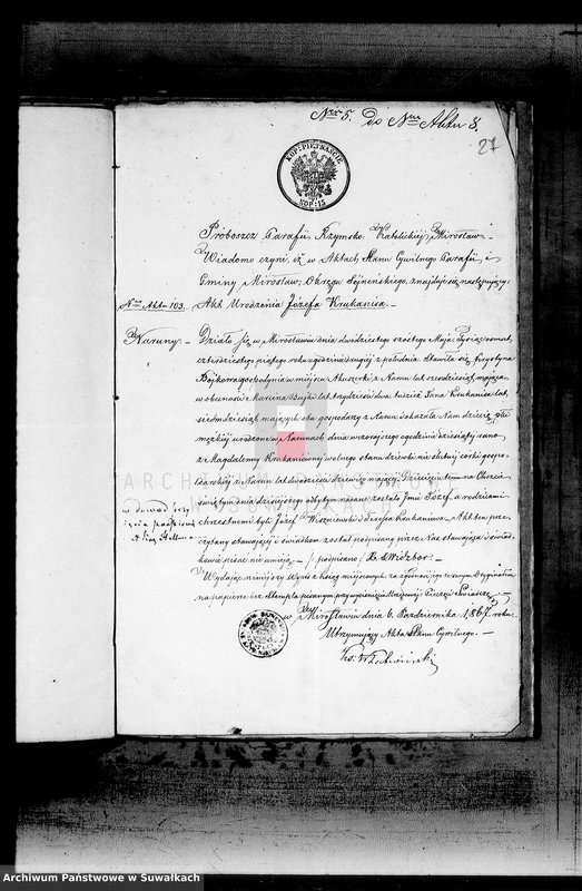 image.from.unit.number "Anexa tyczące się Dowody do Akt Ślubnych Parafii Katolickiej Sto Jeziory z Roku 1867"