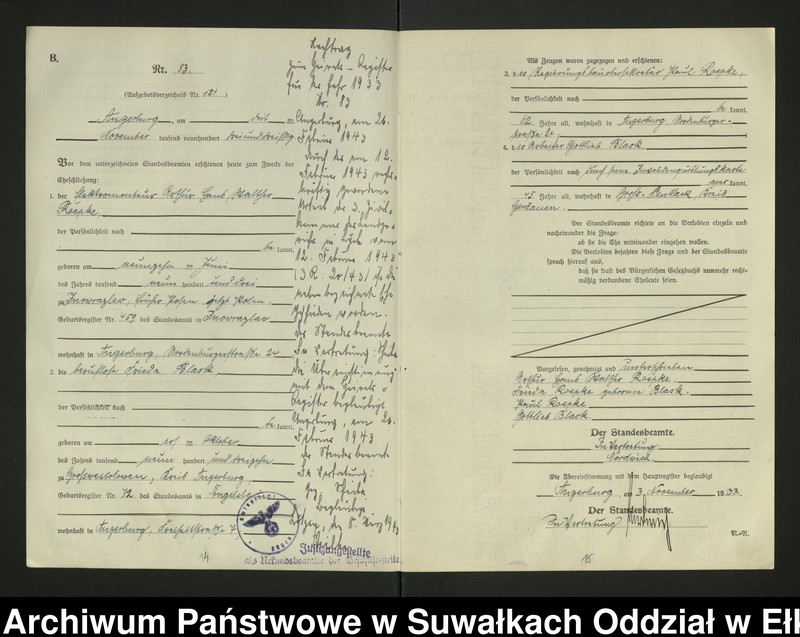 image.from.unit.number "B2. Heirats - Register (Neben - Register) Standesamt Angerburg Ostpr. einschl. der Standesamtsbezirk, Gross Strengeln, Kehlen und Prinowen"