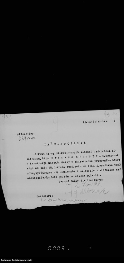 Obraz 18 z jednostki "Sprawy urzędników kancelarii i służby cmentarnej"