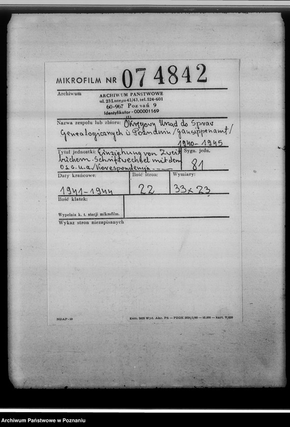 Obraz 2 z jednostki "Einziehung von Zweitbüchern. Schriftwechsel mit dem O.L.G und andere [korespondencja z władzami sądowymi w Poznaniu, spis sądów w okręgu poznańskim od 1941 roku]"