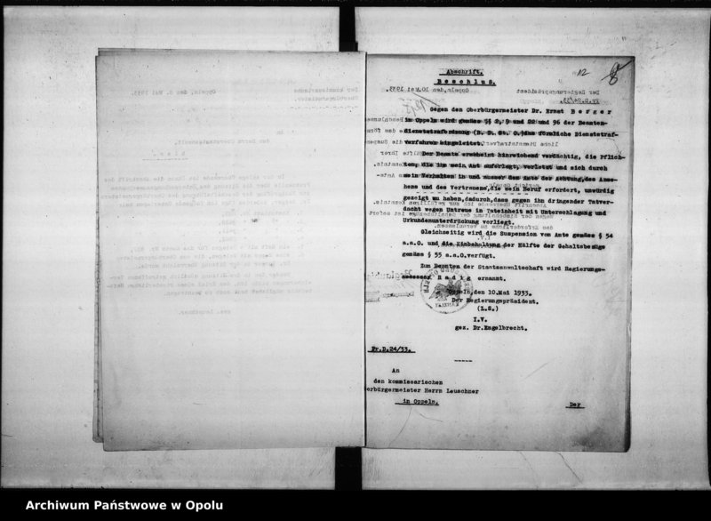 Obraz 12 z jednostki "Stadtverwaltung Oppeln. Dienststrafverfahren gegen Dr. Berger"