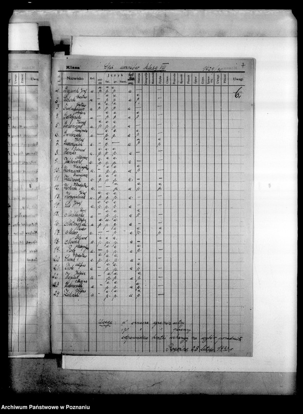 Obraz 11 z jednostki "Państwowe Gimnazjum imienia Przemysława - Rogoźno [protokół z egzaminu dojrzałości] [uczeń Józef Matuszczak wydalony z gimnazjum z Gostynia pod zarzutem agitacji komunistycznej]"
