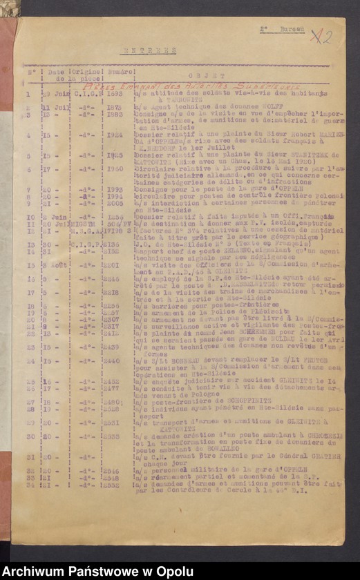 Obraz 4 z jednostki "Commandement Superieur des Forces Alliees en Haute-Silesie-Entrees /Korespondencja wpływająca pochodząca od władz wyższych i jednostek podległych/ 29.06.1920 - 30.10.1920"