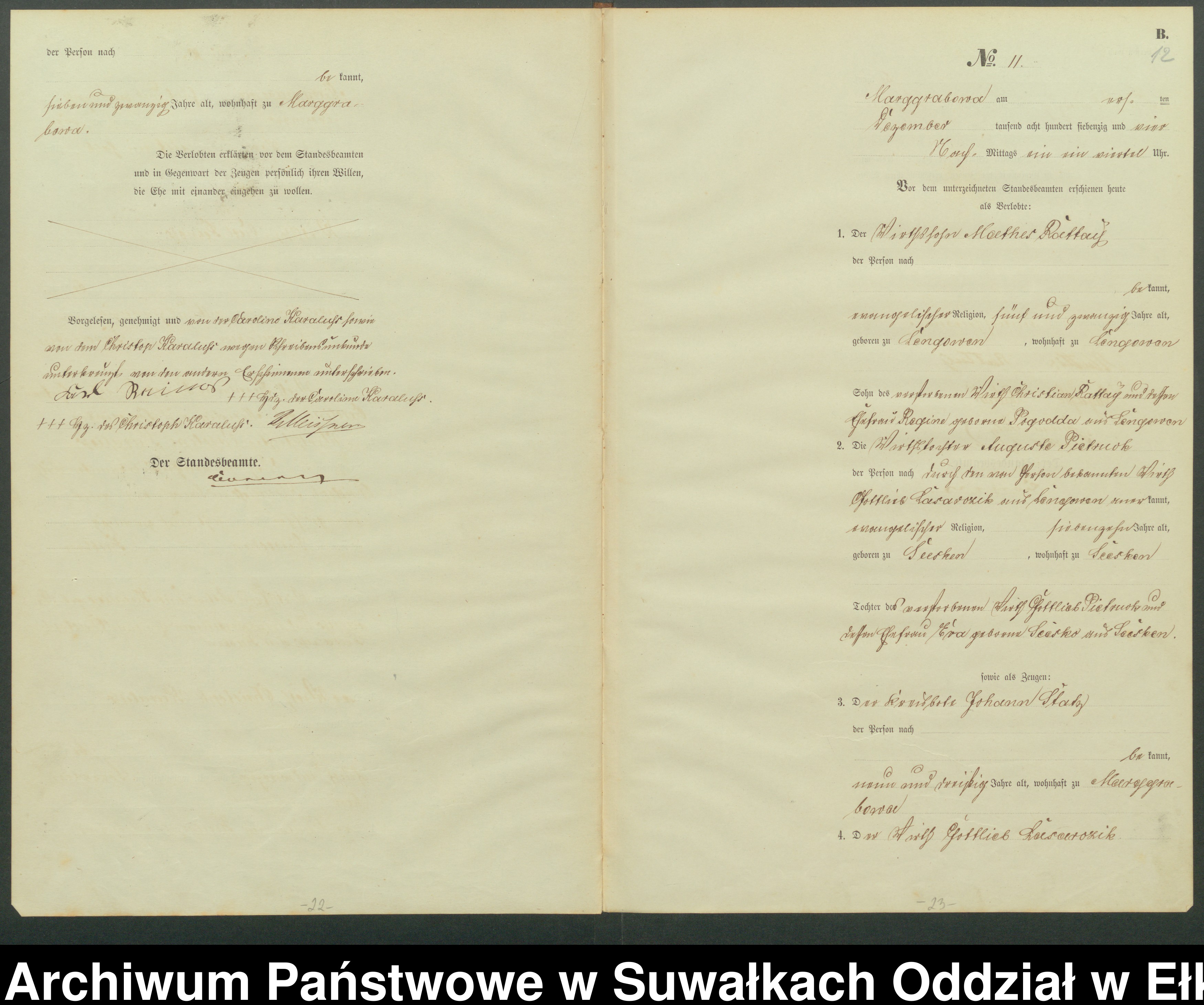 Skan z jednostki: Haupt-Heiraths-Register des Königlich Preussischen Standes-Amtes Landgemeinde Marggrabowa Kreis Oletzko