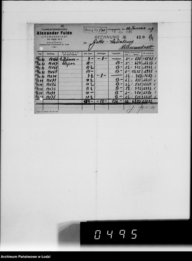 Obraz 18 z jednostki "A.Fulde [rachunki za usługi transportowe dla Getta]"
