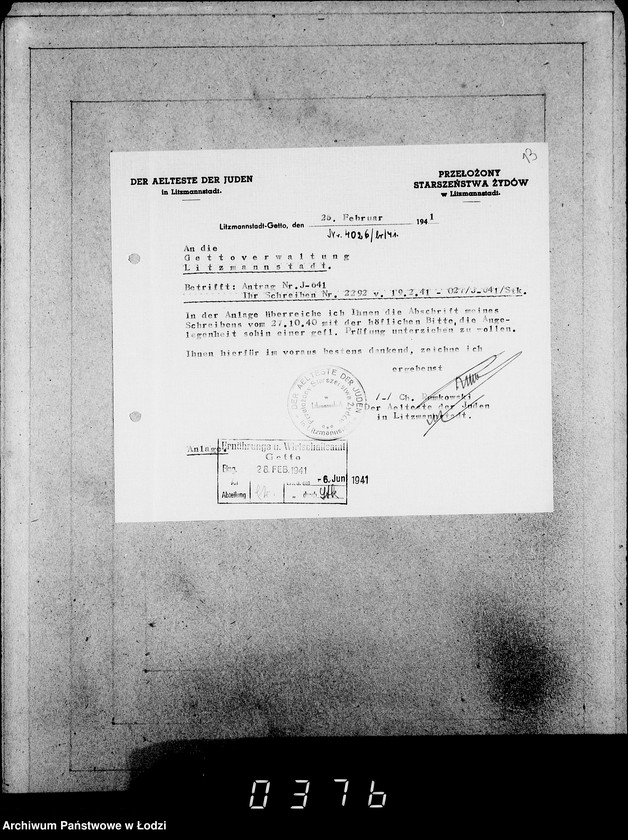 Obraz 17 z jednostki "J. 641-660.[Wnioski Żydów z Getta o zwrot należności za pracę lub towar wzięty na kredyt]"