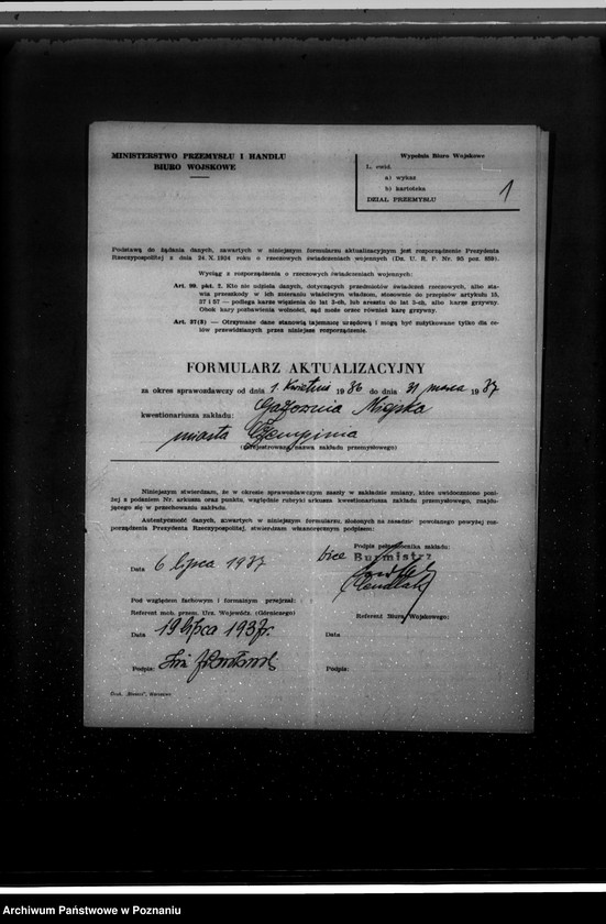 Obraz 5 z jednostki "Kwestionariusz Gazowni miejskiej w Czempiniu"