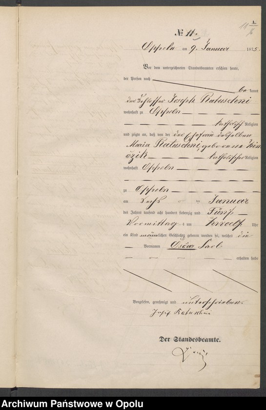 Obraz 15 z jednostki "[Księga urodzeń za rok 1875 Opole nr 1-480]"