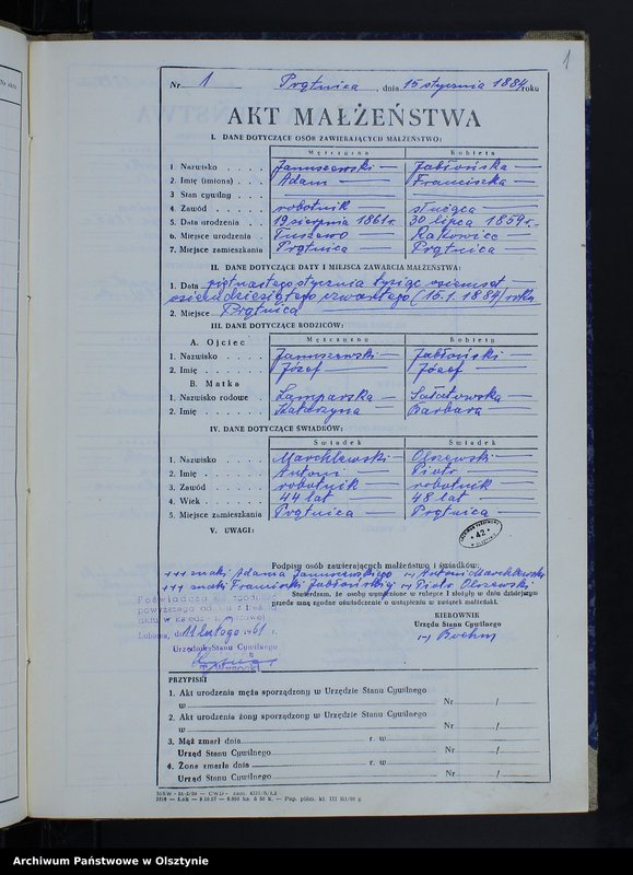 image.from.unit.number "Ksiega małżeństw Nr 1 - 11,1 - 14,1 - 14,1 - 6,1 - 14 i 1 - 6 /przepisana w języju polskim z oryginału niemieckiego w dniach 11.02.-16.02.1961/"