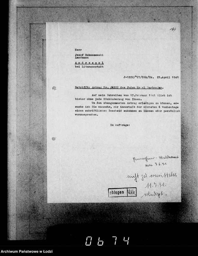 Obraz 15 z jednostki "J 1221-1240 [Wnioski Żydów z Getta o zwrot należności za pracę i towar wzięty na kredyt]"