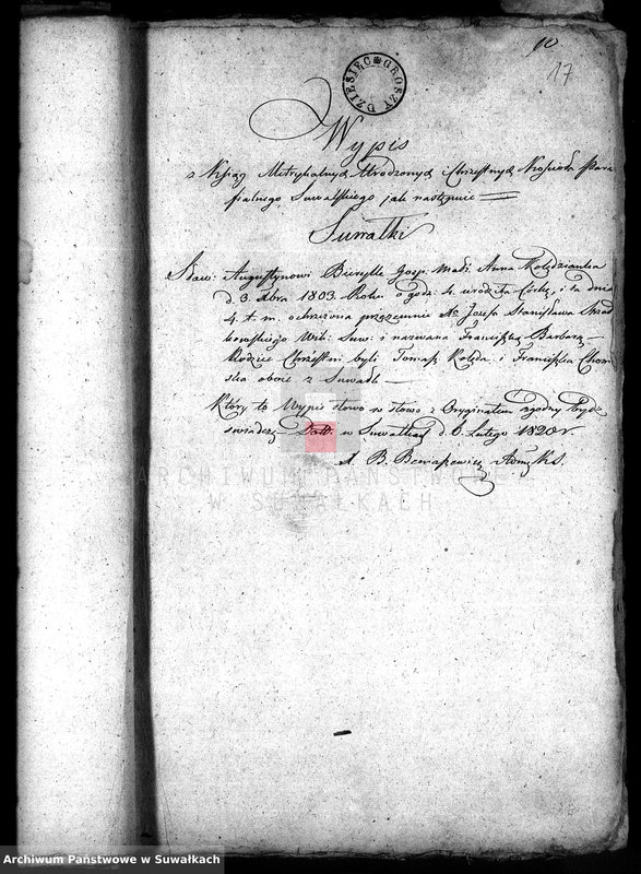image.from.unit.number "[Wypisy z akt U.S.C. Parafii Suwałki]."