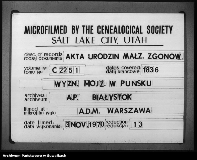 image.from.unit.number "Duplikat Aktów Urodzonych, Zaślubionych i Umarłych Urzędnika Stanu Cywilnego Wyznania Mojżeszowego Okręgu Puńsk z roku 1837."