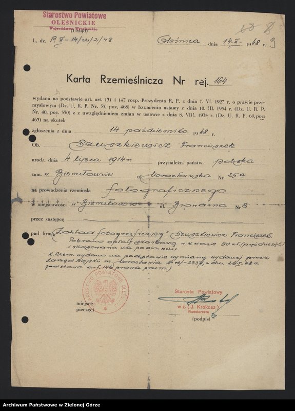 Obraz 11 z jednostki "Nłyn w Dolanowie - karta rzemieślnicza, karta rejestracyjna , opis techniczny, zawiadomienie o prowadzeniu działalności"
