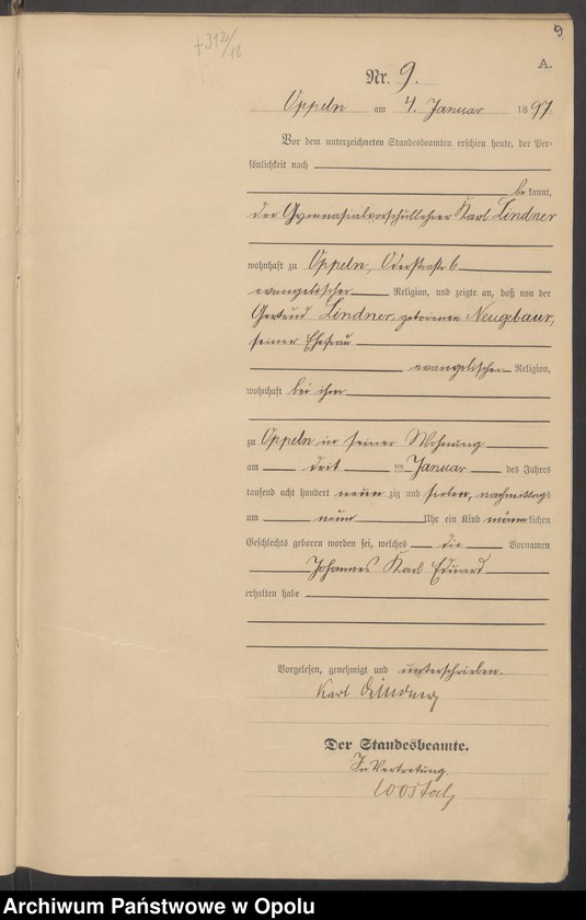 Obraz 13 z jednostki "Urząd Stanu Cywilnego w Opolu 1897 Rejestr Urodzeń Księga Miejscowa Nr 1 do 554"