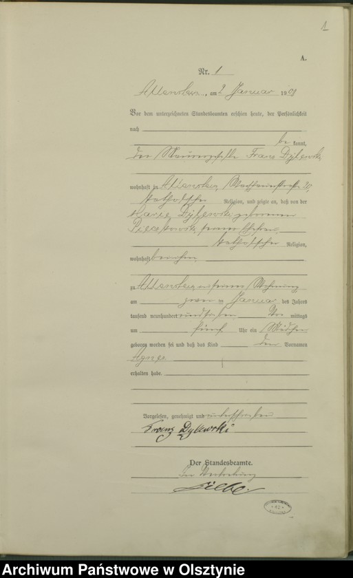 image.from.unit.number "Geburts-Haupt-Register Tom I, Nr 1-399"