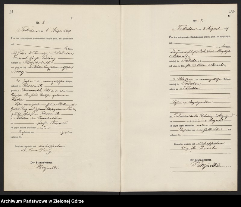 image.from.unit.number "Sterbe-Register (Haupt Register) Standesamt Trebschen Kreis Züllichau-Schwiebus 1908 bis 1922"