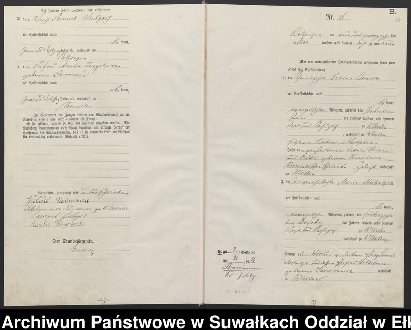 image.from.unit.number "Heiraths-Haupt-Register des Königlichen Preussischen Standes-Amtes Belzonzen Kreis Johannisburg"