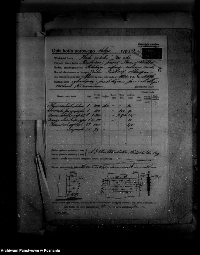 Obraz 10 z jednostki ""Huta miedzi" Towarzystwo Akcyjne Rudnicze powiat poznański nr porządkowy kotła 128"