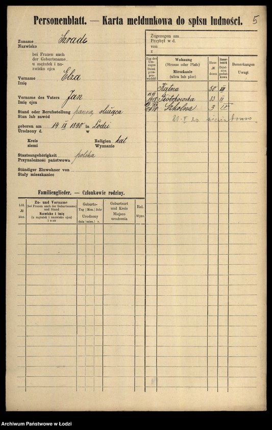 Obraz 7 z jednostki "[Spis ludności Łodzi] Szpulińska-Szron"