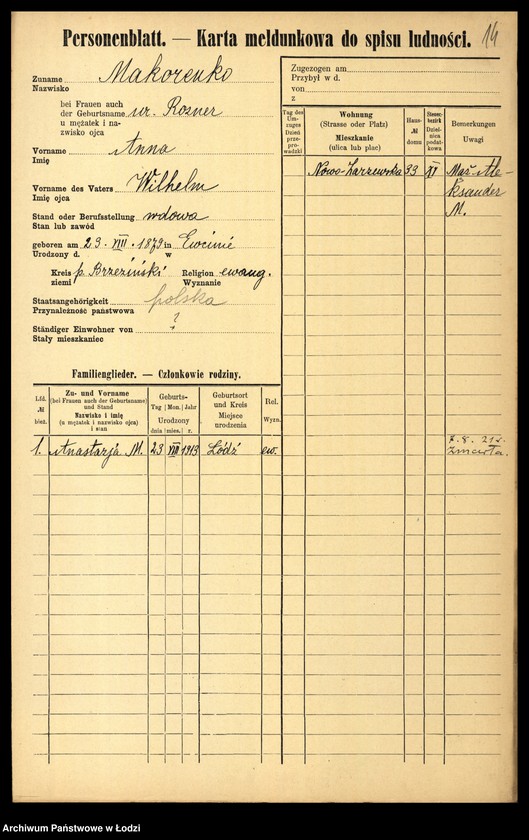 Obraz 16 z jednostki "[Spis ludności Łodzi] Mak - Makowski"