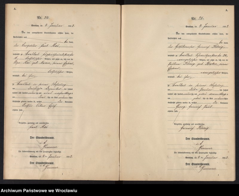 image.from.unit.number "Geburts-Neben-Register Breslau I 1892 Band 1"