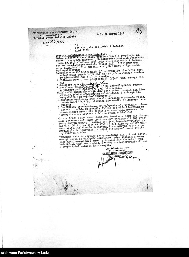 Obraz 16 z jednostki "[Korespondencja resortów i osób prywatnych w sprawie pomocy materialnej i lekarskiej dla starych i chorych mieszkańców getta]"