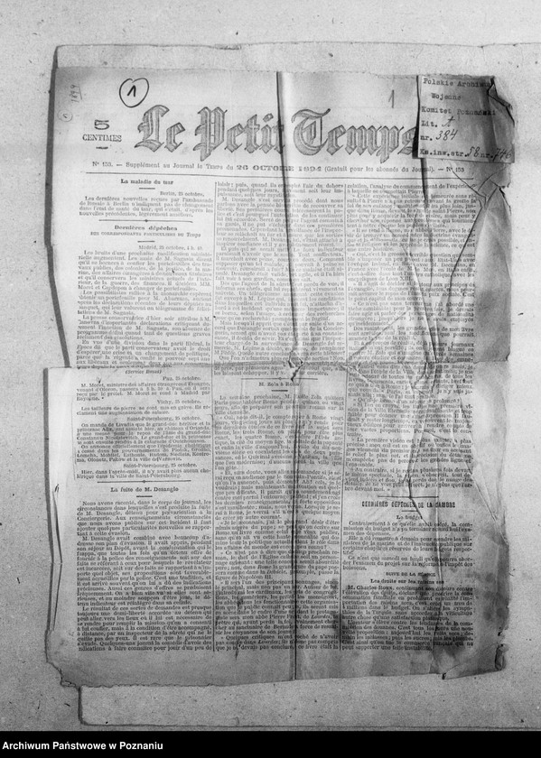 image.from.unit.number "Historia Polski w języku niemieckim w broszurze "Polnische Könige" oraz w gazecie "Deutsche Warschauer Zeitung", ponadto rozprawa o pożyczce wojennej [język niemiecki] i gazeta francuska z 1894 roku "Le Petit Temps" z artykułu na temat socjalizmu we Włoszech"