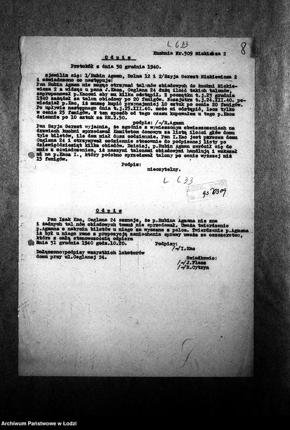 Obraz 11 z jednostki "[Kuchnia nr 309, ul. Mickiewicza 2. Kuchnia nr 83, ul. Mickiewicza 8. Działalność kuchni, personel, konsumenci, kontrole]"
