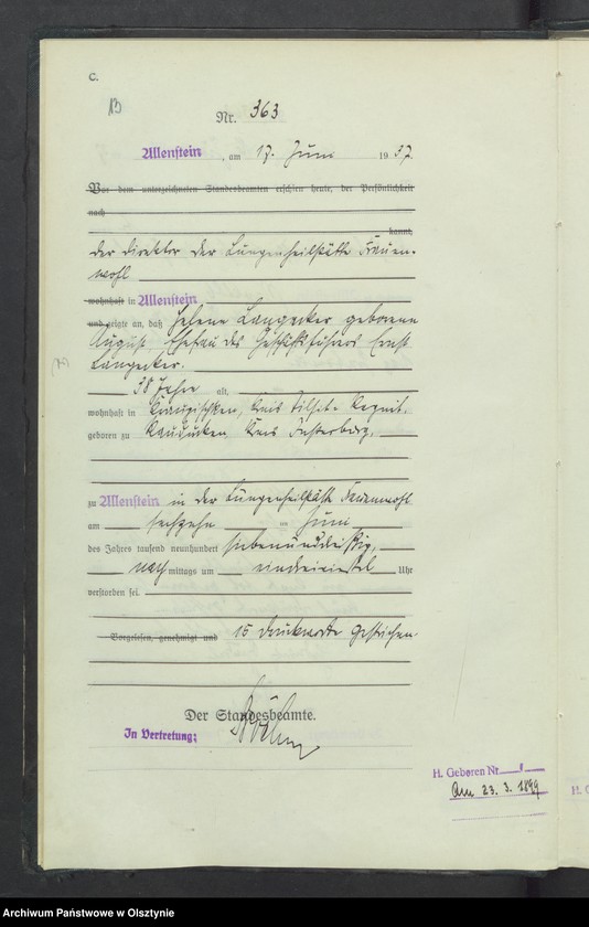 image.from.unit.number "Sterbe-Haupt-Register Tom II, Nr 352-717"