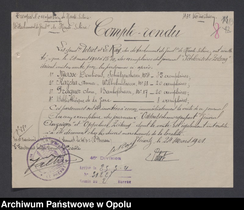 image.from.unit.number "/Korespondencja w sprawie kontroli, rewizji i dochodzeń wobec różnych osób-nielegalny pobyt, kolportaż prasy/ III 1921"