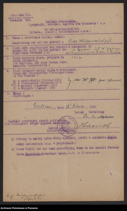 Obraz 15 z jednostki "[Zakłady dobroczynne - m.in. szpitali w Grudziądzu - przydziały mięsa]"