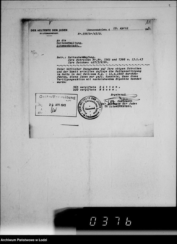 Obraz 15 z jednostki "[Korespondencja Przełożonego Starszeństwa Żydów w Getcie w sprawach przydziału maszyn i urządzeń oraz półfabrykatów do produkcji]"