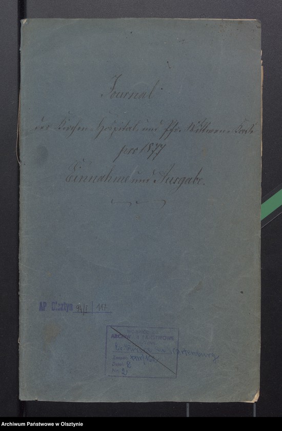 image.from.unit.number "Journak der Kirchen Hospital und Pfarr Witwen Kasse pro 1877. Einnahme und Ausgabe"