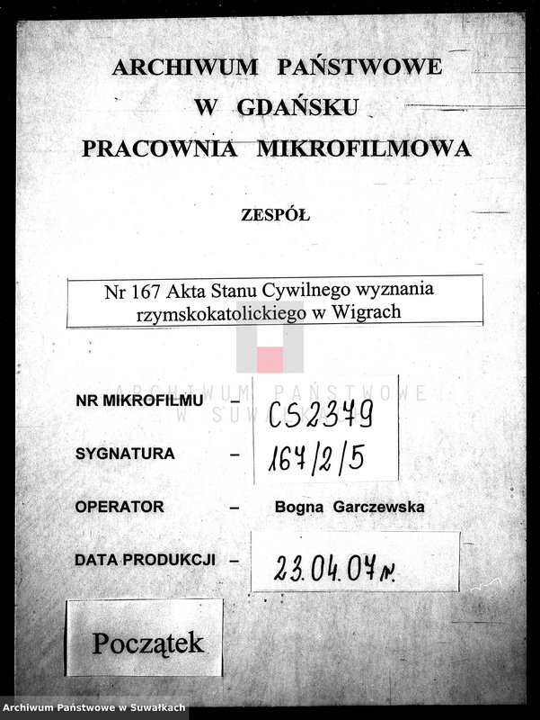 image.from.unit.number "Dowody do Aktów Małżeństwa Gminy Wigierskiey od dnia 1 Maja 1813 do dnia ostatniego kwietnia 1814 Roku."