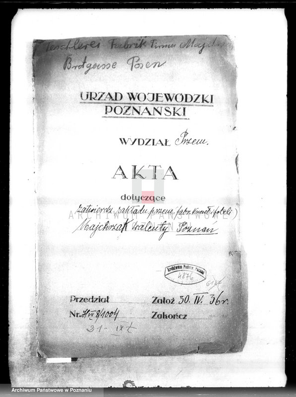 Obraz 4 z jednostki "Zatwierdzenie zakładu przemysłowego /fabryki krzeseł i foteli / W. Majchrzaka w Poznaniu"